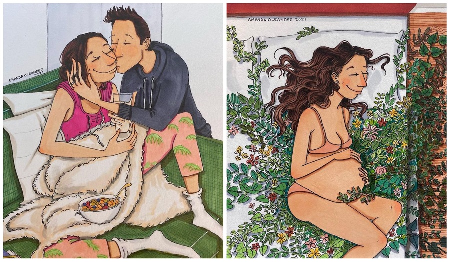 (фото) Художница из Лос-Анджелеса проиллюстрировала на картинках самые памятные моменты во время беременности
