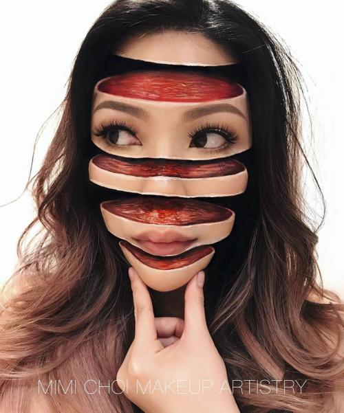 (Photo) Creates optical illusions with makeup.
