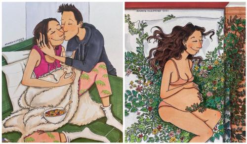 (фото) Художница из Лос-Анджелеса проиллюстрировала на картинках самые памятные моменты во время беременности